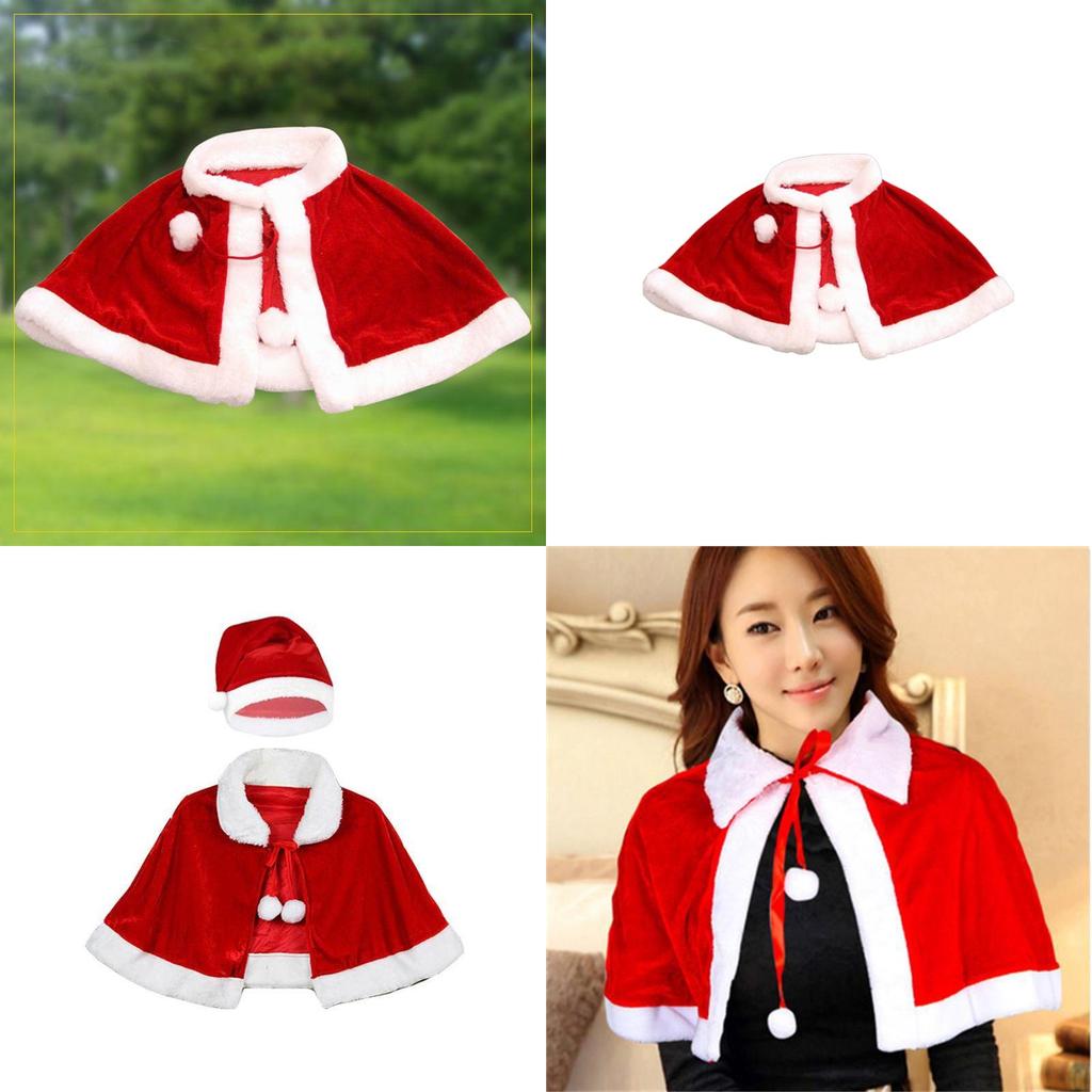 Luxurious Xmas Adult Kid Christmas Velvet Red Cloak With Matching Hat
