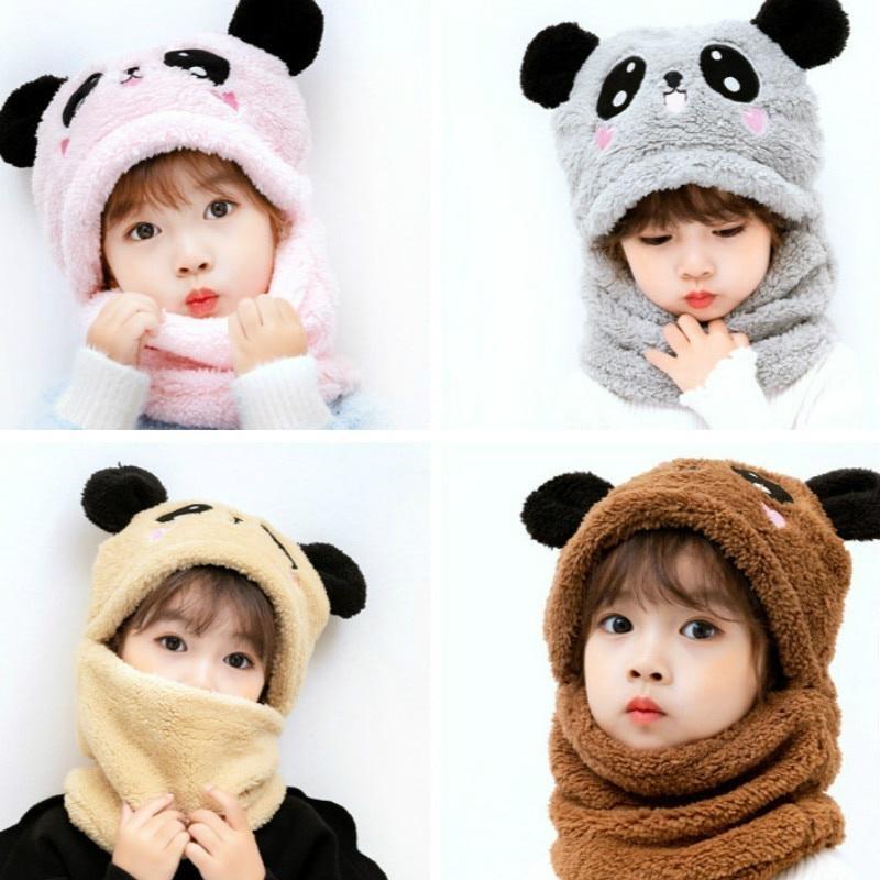 

Warm Windproof Ski Cap with Earflap Face Cover Winter Panda Baby Bib Hat Cartoon Winter Hats