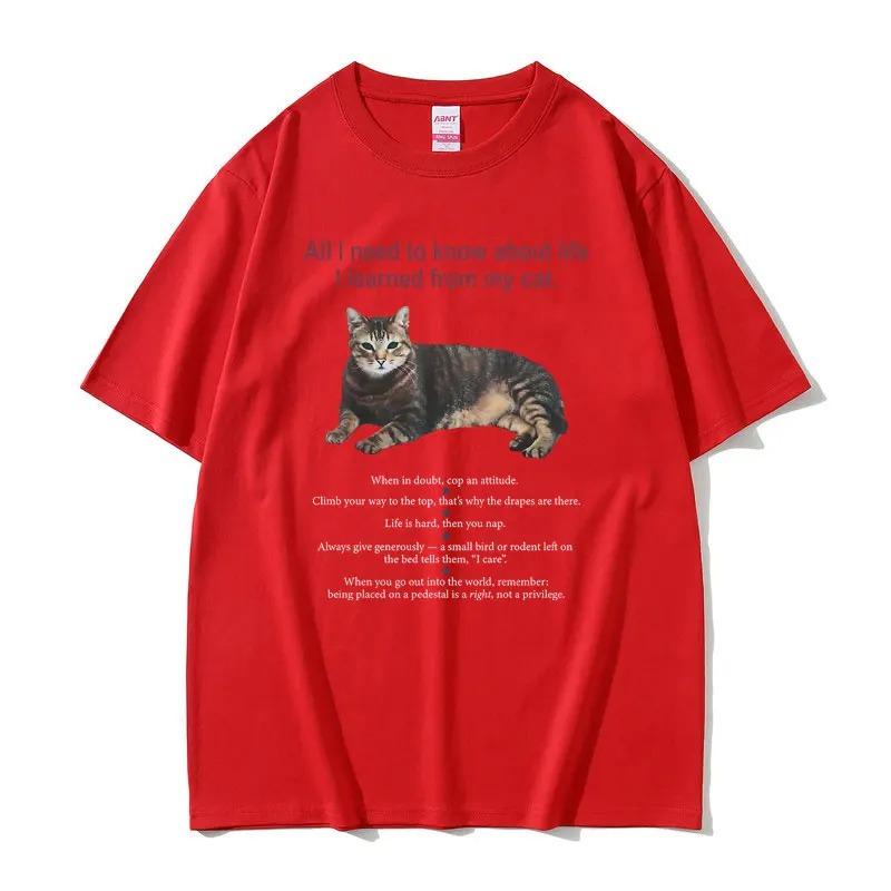 All I Know About Life I Learned From My Cat Pattern TShirt Cotton Loose TShirt for Unisex and Women Cute Unisex Tshirts