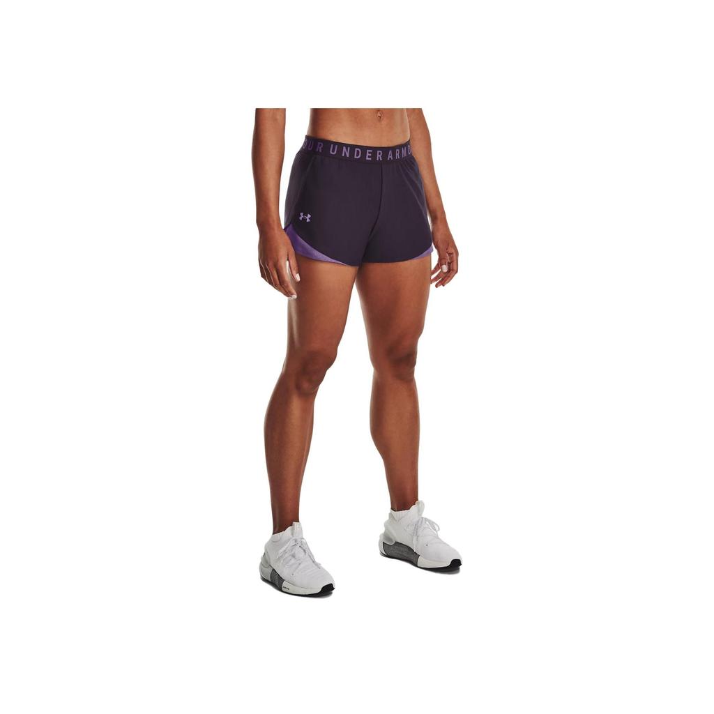 Under Armour Logo Print Mid-Rise Sports Color Block Shorts Women shorts Purple 1344552-541