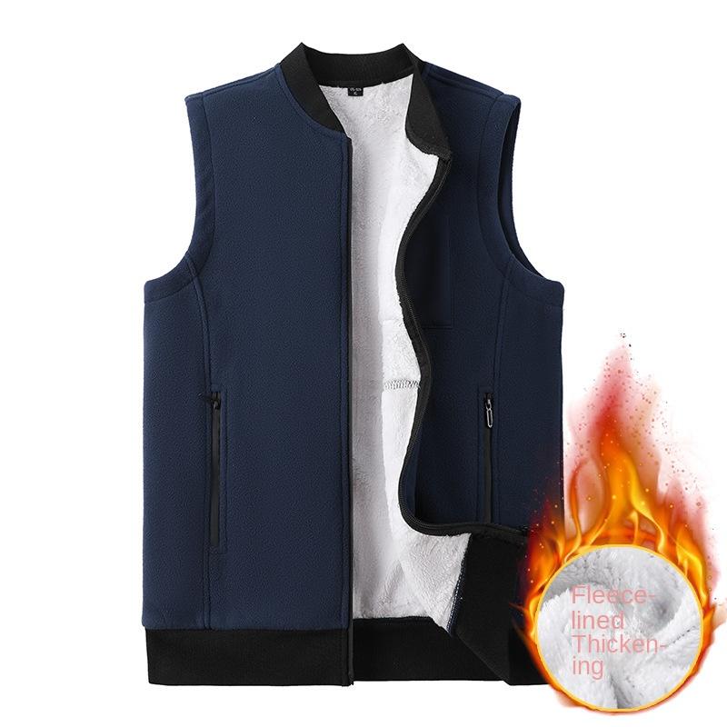 Men Winter Vest Sleeveless Stand Collar Solid Color Fleece Thick Keep Warm Plus Size Neck Protection Winter Waistcoat for Daily