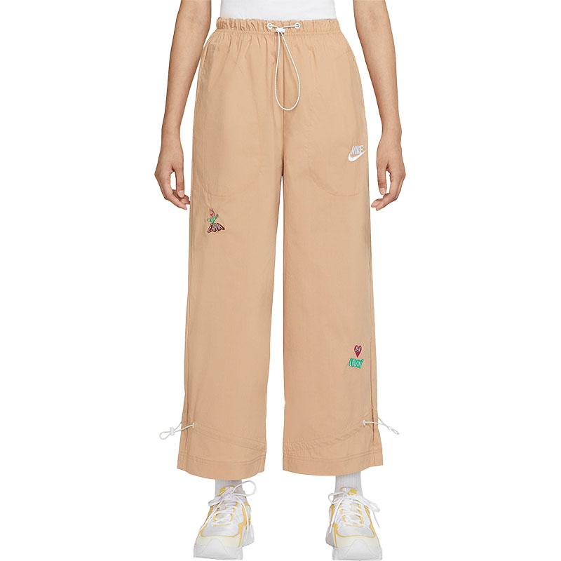Nike Casual Loose Fit High Waist Drawstring Wide Leg Pants Women Bottoms Brown DM7910-200
