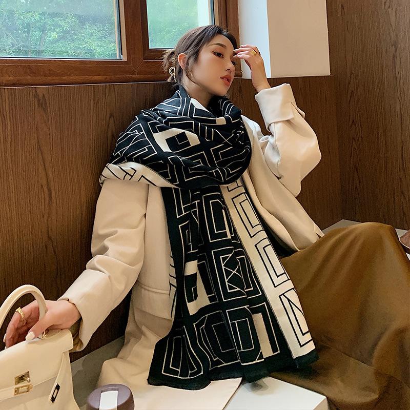 Autumn and winter scarf, new women's extended imitation cashmere air conditioner shawl, fashionable geometric short beard, cold-proof and warm scarf