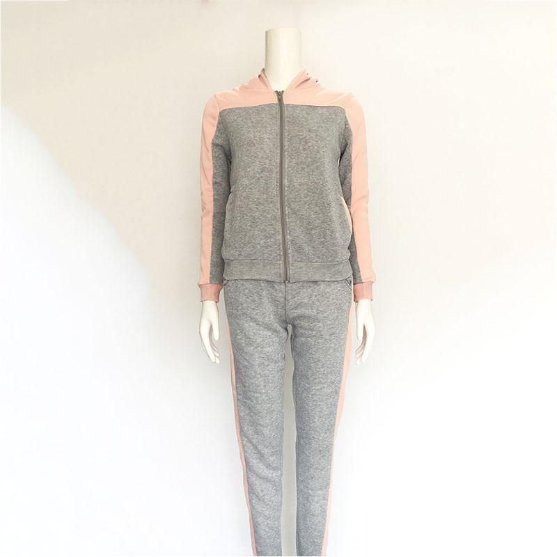 Elegant Splicing Contrast Color Sweater Sports Suit 2pcs Pullover Hoodie Sweatshirt