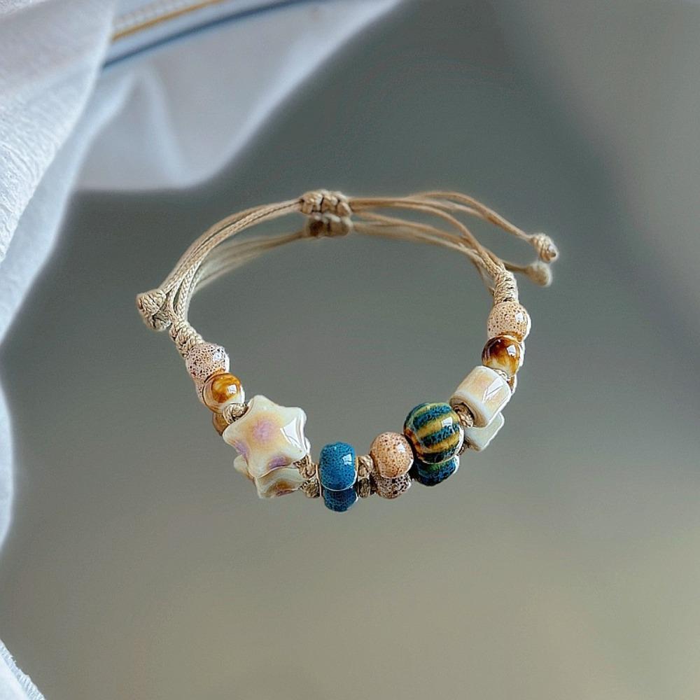 China Ethnisch Retro Jingdezhen Keramik Stern Runde Perlen Kette Armband für Frauen Freundschaft Charme Schmuck Zubehör Geschenke
