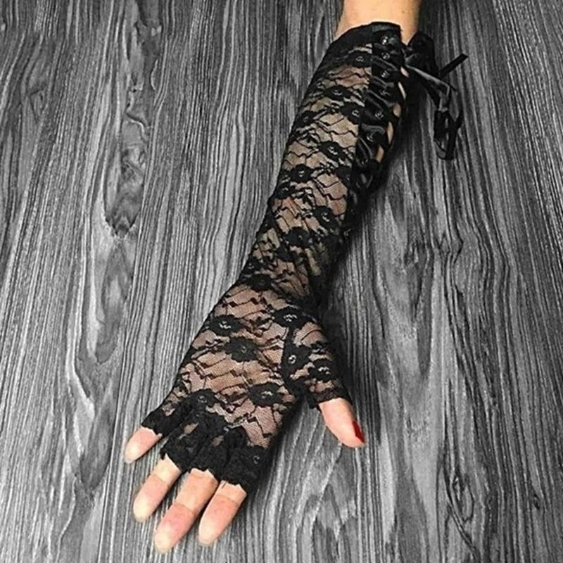 1 par Halloween Retro Lange hansker for kvinner Blonde Korsett Arm Albue Fingerløs hanske Svart