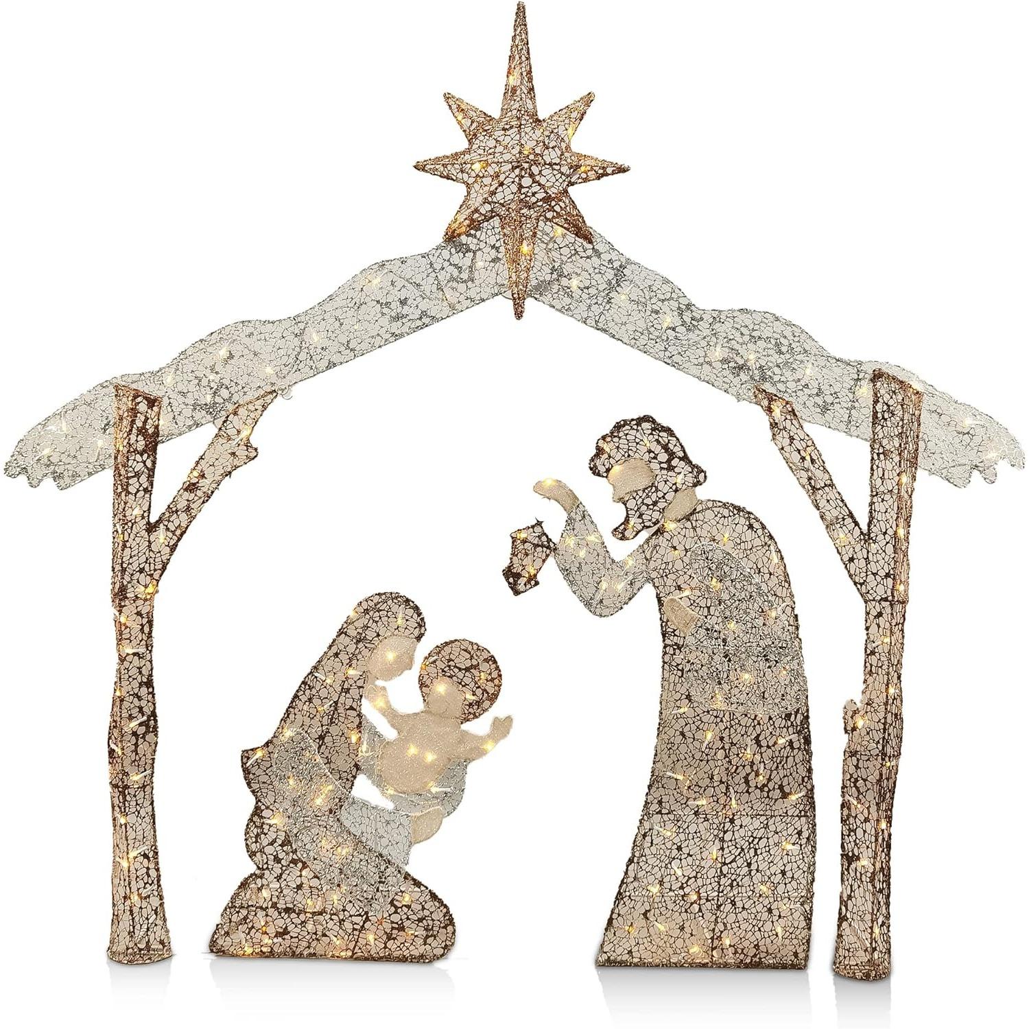 

JOYFY 5FT Christmas Nativity Scene Yard Light 160 Pre-Lit LED Warm White Light with Metal Stake for Outdoor Garden Holiday Dcor
