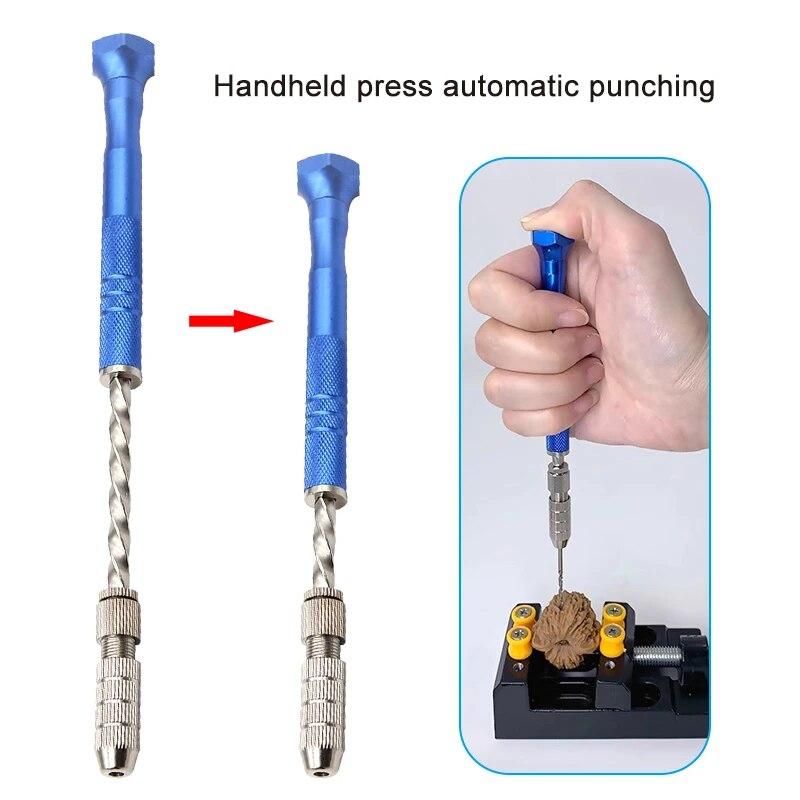 Blue Extended Semi-automatic 0.5-3mm Hand Twist Drill Amber Plastic Circuit Board Drilling Tool Twist Drill Set