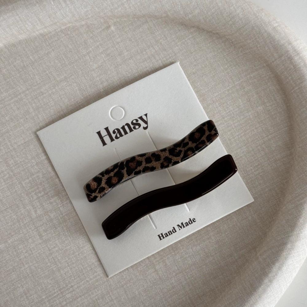 2Pcs Coffee Leopard Print Hairpin Side Clip Side Bangs Clip Temperament Love Duck Bill Clip Female Word Hairpin Hair Accessories