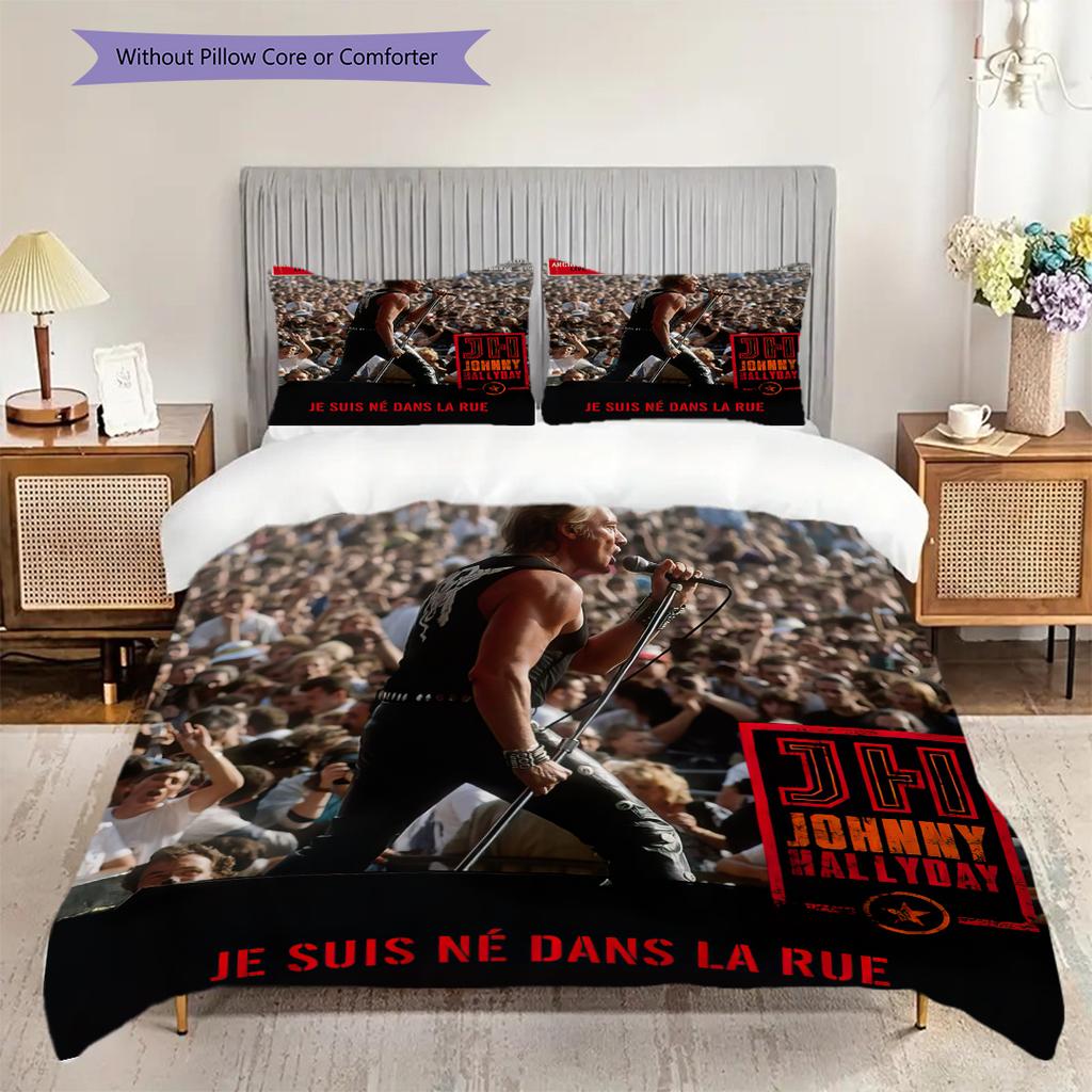 Famous rock singer Johnny Hallyday bedding, duvet cover, pillowcase, home decoration, birthday gift (1 * duvet cover+2 * pillowcase, coreless)