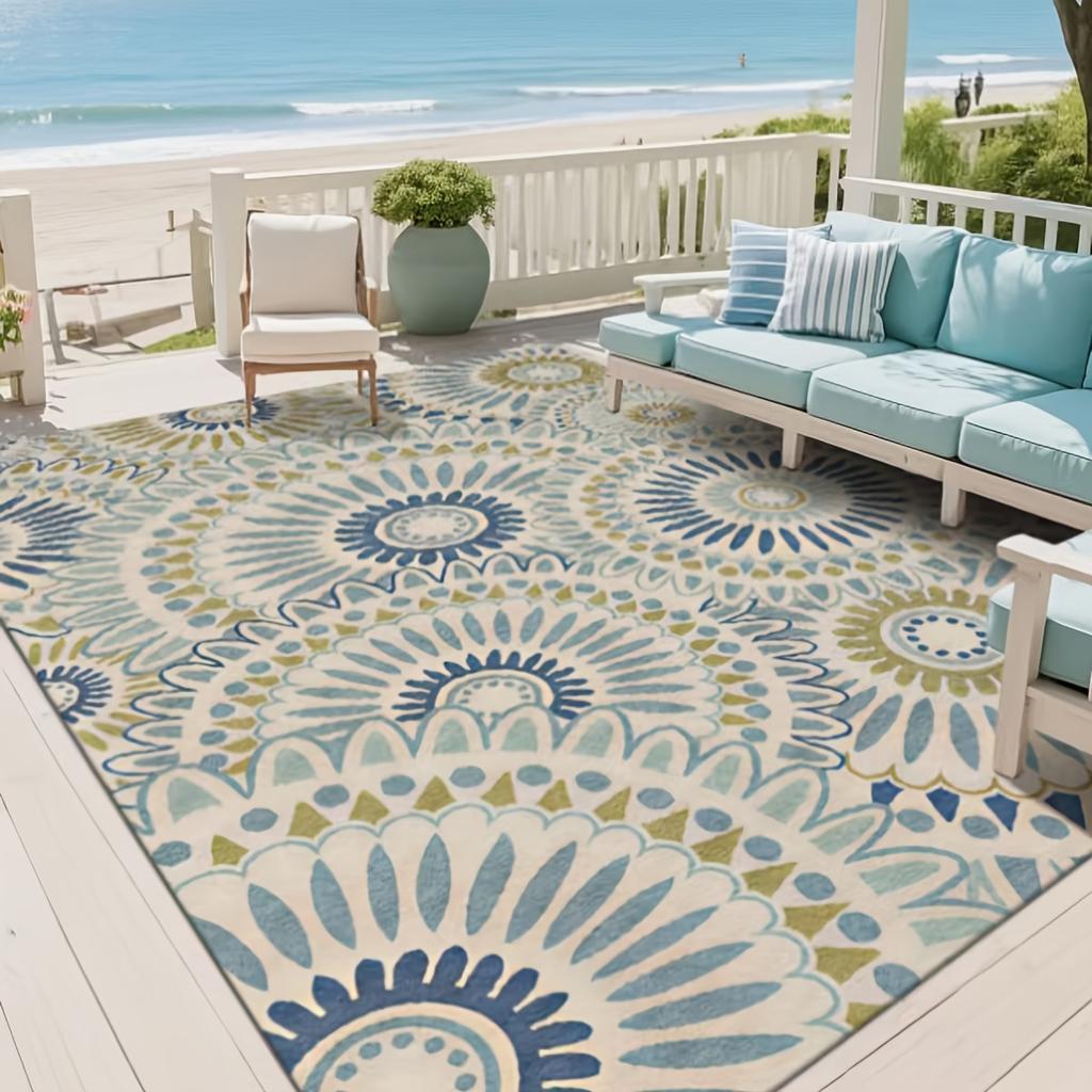 1‑Piece Large Modern Geometric Print Decor Rug, Machine Washable Floor Mat for Outdoor Camping, Living Room, Bedroom, Kitchen