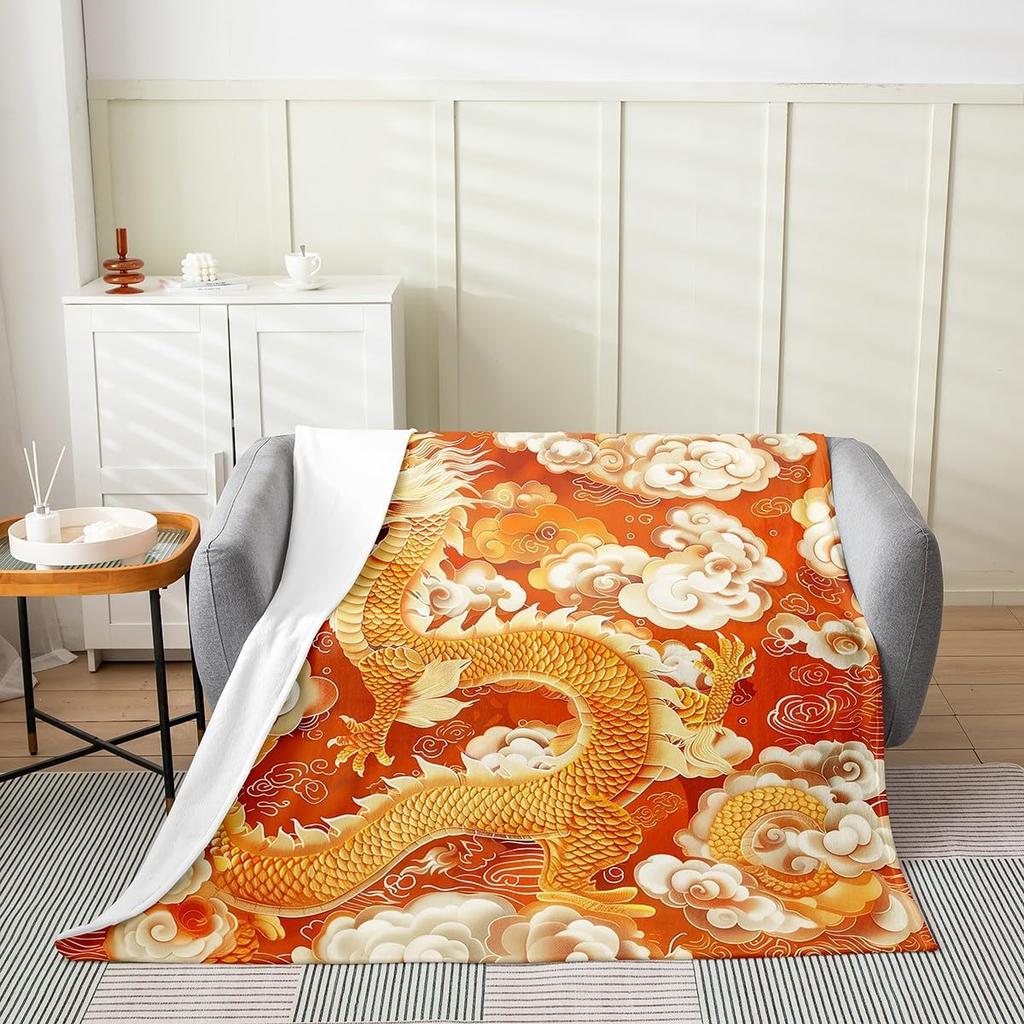 Japanese Style Blanket White Black Crane Throw Blanket Cherry Blossoms Fleece Twin Geometric Plaid Fuzzy Blanket All