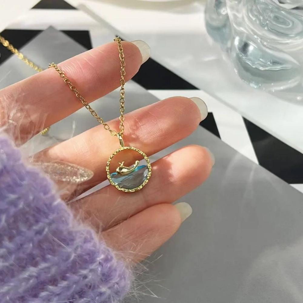 

Stainless Steel Cute Sweet Blue Crystal Sea Whale Pendant Necklace for Women New Creative Design Summer Collar Jewelry Colorfast золотой