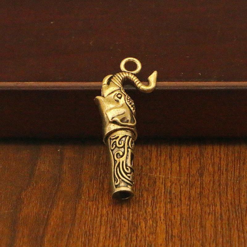 Vintage Brass Dragon Carved Whistle with Keychain Hole High Decibel Loud Portable Whistle for Outdoor Camping Travel Emergency