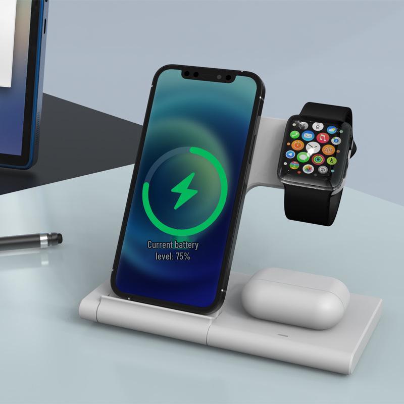 Foldable 3-in-1 Wireless Charging Phone Stand, 15W Fast Charging, Dual Coil