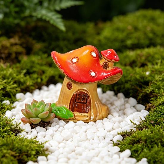 Micro Landscape Ornaments Resin Mushroom House Fairy Garden Miniature Village Cottage for Succulents Bonsai Moss Terrarium Plant Pots Fish Tank