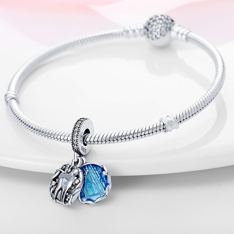 Inlaid Zircon Charm Beads Copper Blue Forest Elf Deer Dangle Fit Original Bangle Bracelet Charms Pendant Jewelry