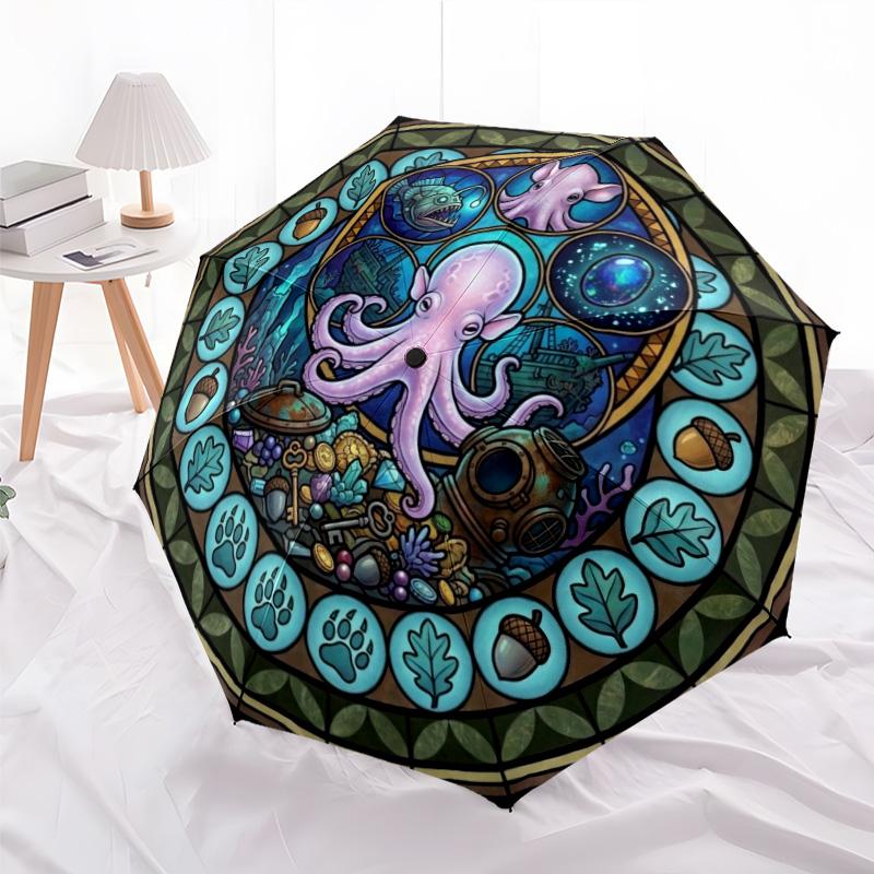 Oceanic Glass Mystery pattern umbrella, portable and foldable design, 8 ribs, a casual accessory for Halloween, Christmas, and birthday gifts.