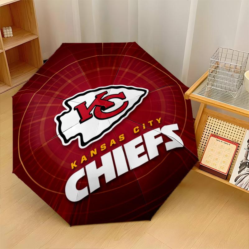 Kansas City Chiefs Print Auto 8?Ribs Folding Umbrella Wind Resistant Lightweight Automatic Umbrella For Daily Travel