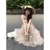 Summer beautiful small skirt, vacation style three-dimensional flower mesh slip dress, casual temperament waist skirt