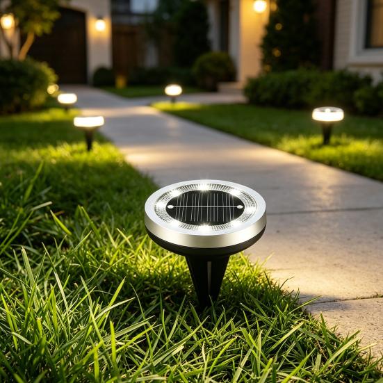 Solar Ground Lights, Glass In-Ground Landscape Lighting, Auto On/Off Waterproof LED Lawn Lamp for Garden Patio Walkway
