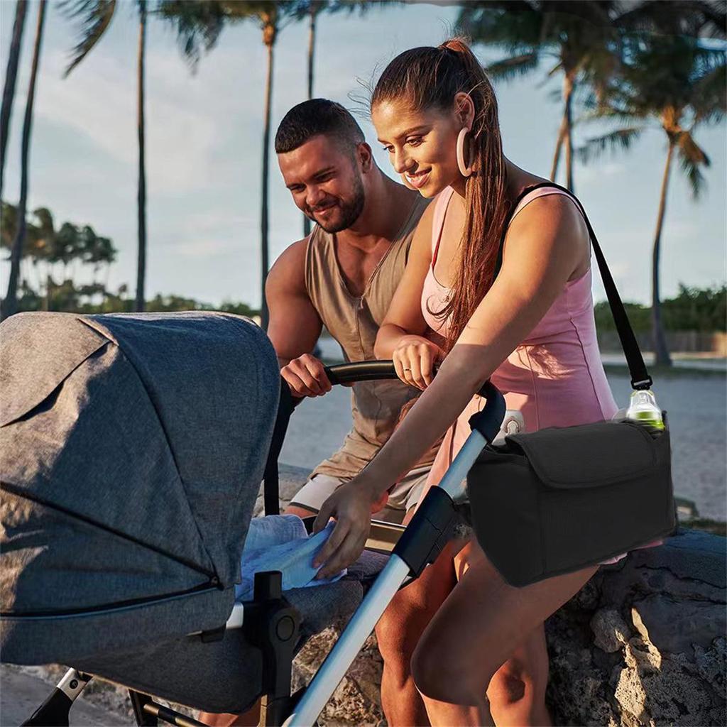 Multifunctional Baby Stroller Organizer Bag with Large Capacity & Milk Bottle Holder