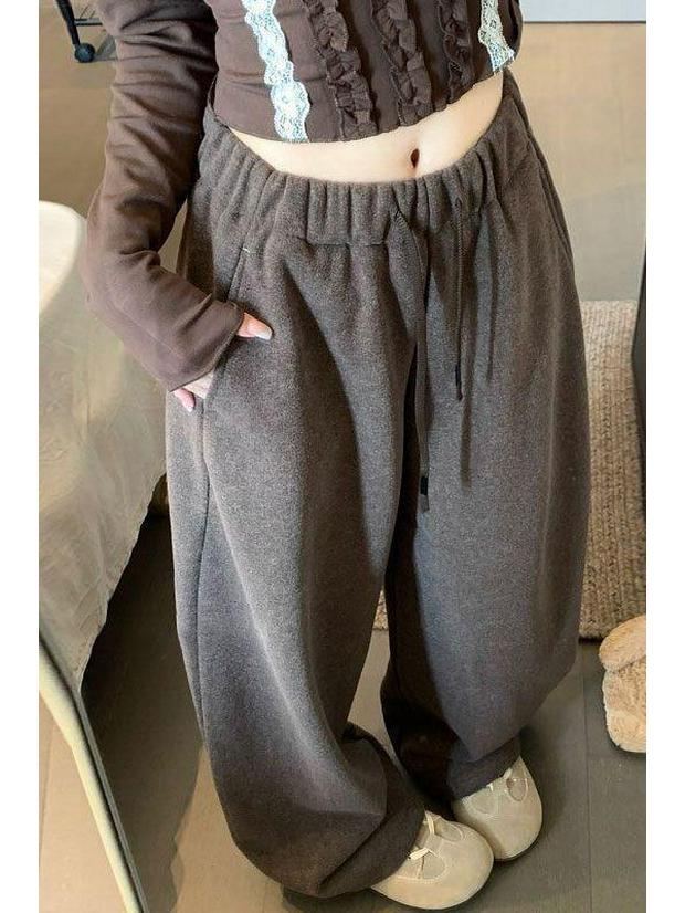 Women's Retro Wide-Leg Woolen Drawstring Pants
