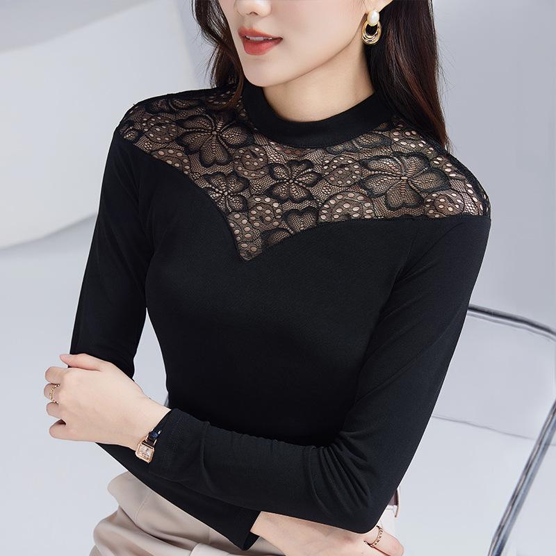 Women's Slimming Lace Stitching Long Sleeve Top - Stylish Spring & Autumn Layer