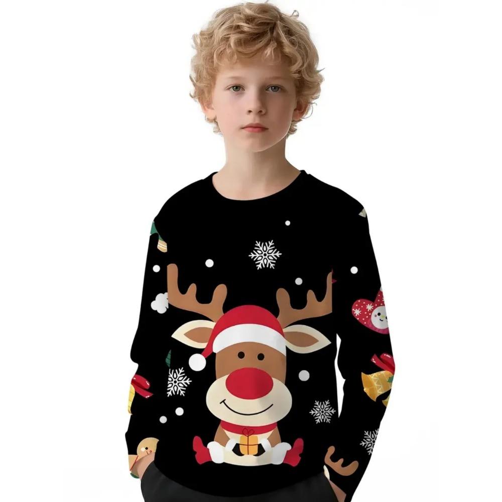 Frühlings- und Herbst-Rundhals-3D-Weihnachtsdruck-T-Shirts Modische lässige langärmlige Kinder-Jungen-T-Shirts
