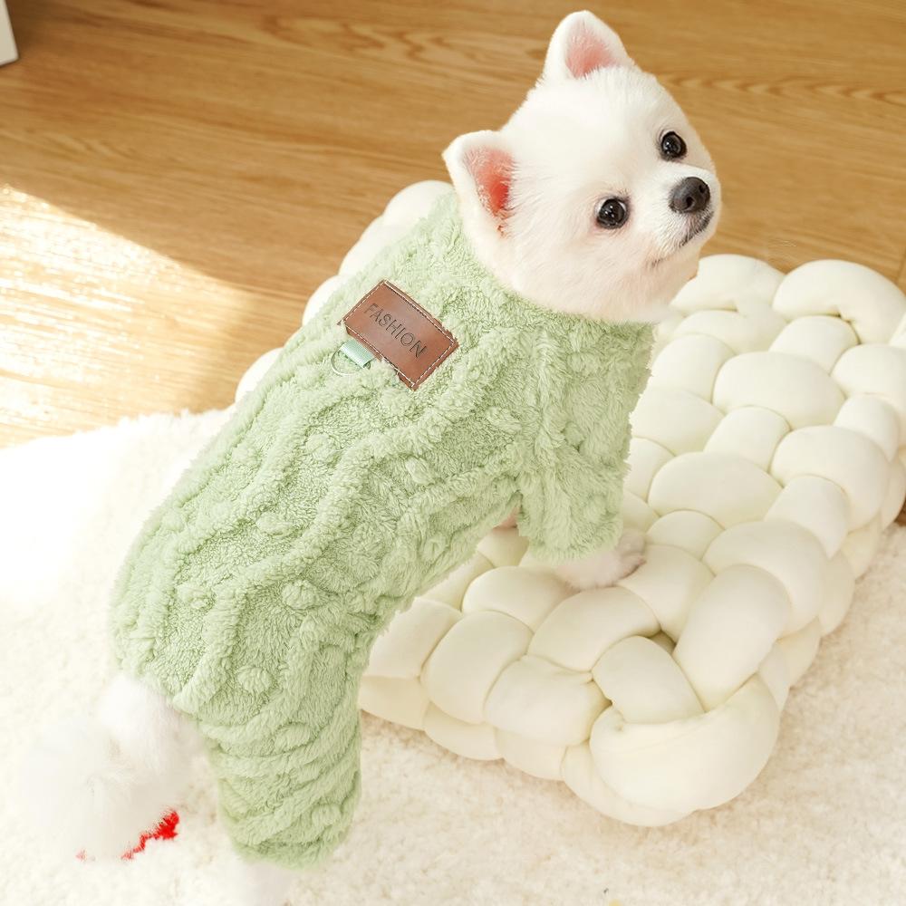 Autumn Winter Thick Fluffy 4-Legged Pet Pajamas for Small Dogs - Soft Warm Puppy Onesie with Fashion Tag (3 Colors)