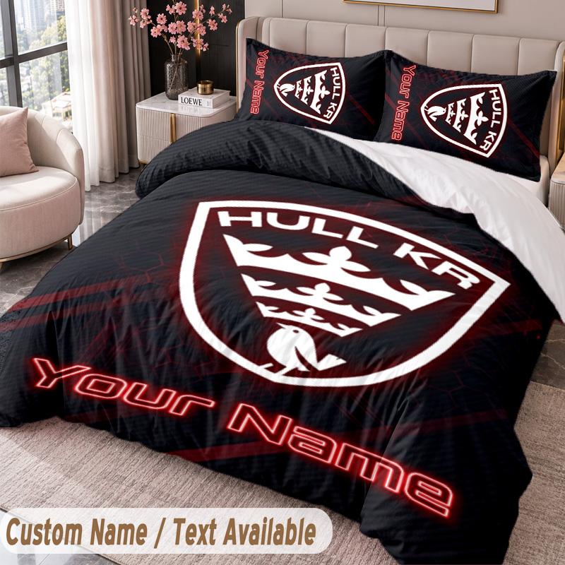 Hull KR Printed Bedding Set Custom Name Text 1 Duvet Cover 2 Pillowcases For Bedroom