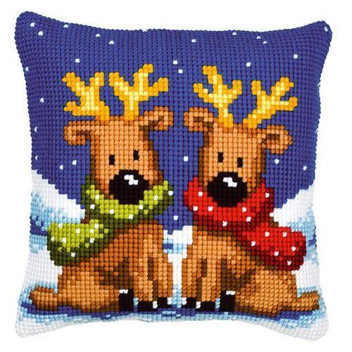 Kit coussin - VERVACO - Rennes de Noël - 40x40cm - Canevas 100% coton - Fils 100% acrylique
