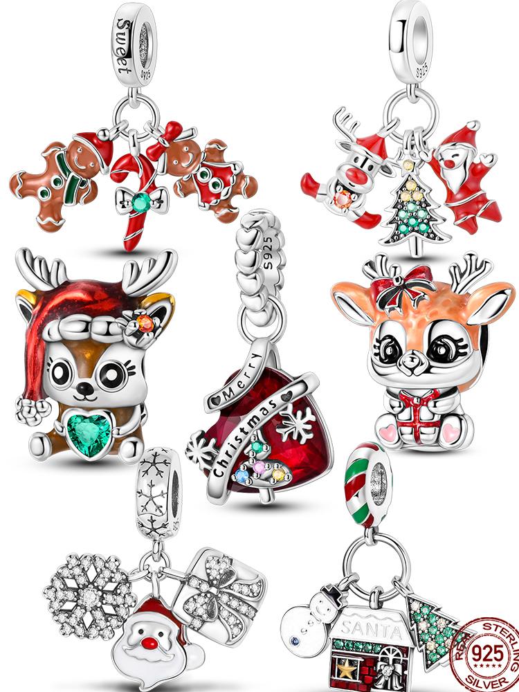 Winter Copper Original Christmas Charms Bead Pendant Fit Original Bracelet Necklace For Women Diy Jelwelry Gift