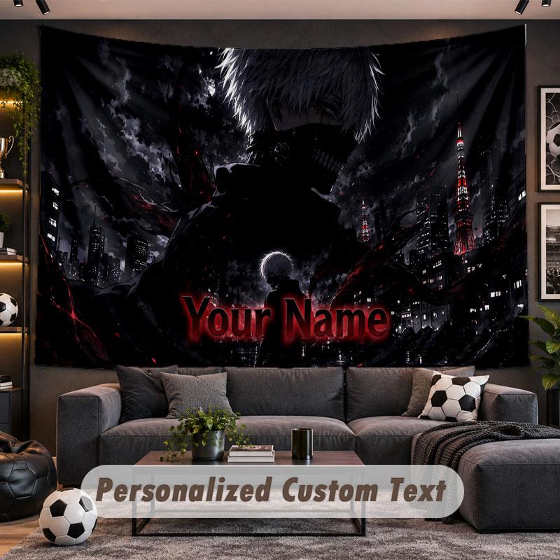 Wall Hanging Tapestry Custom NameTokyo Ghoul Pattern Personalized Printed Fabric Wall Decor