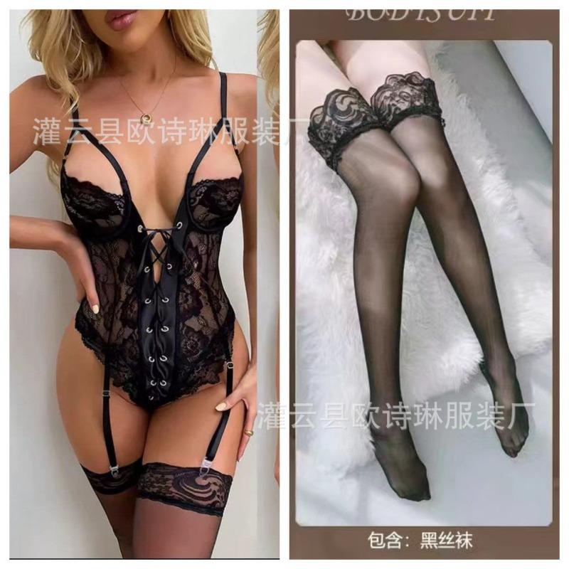 European and American erotic underwear new lace sexy pajamas transparent wear one-piece erotic pajamas wholesale