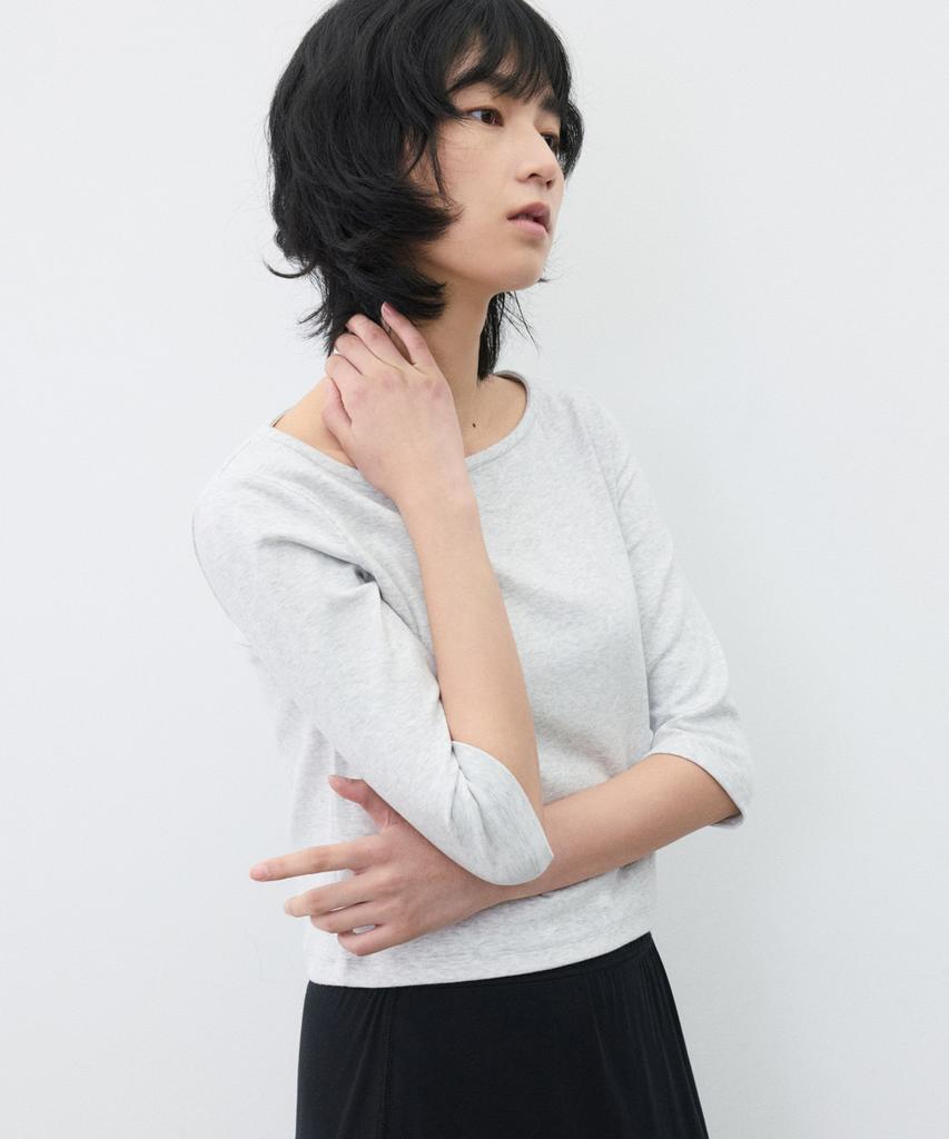 SUARE WOMEN Boat Neck Mid Sleeve Melange Grey