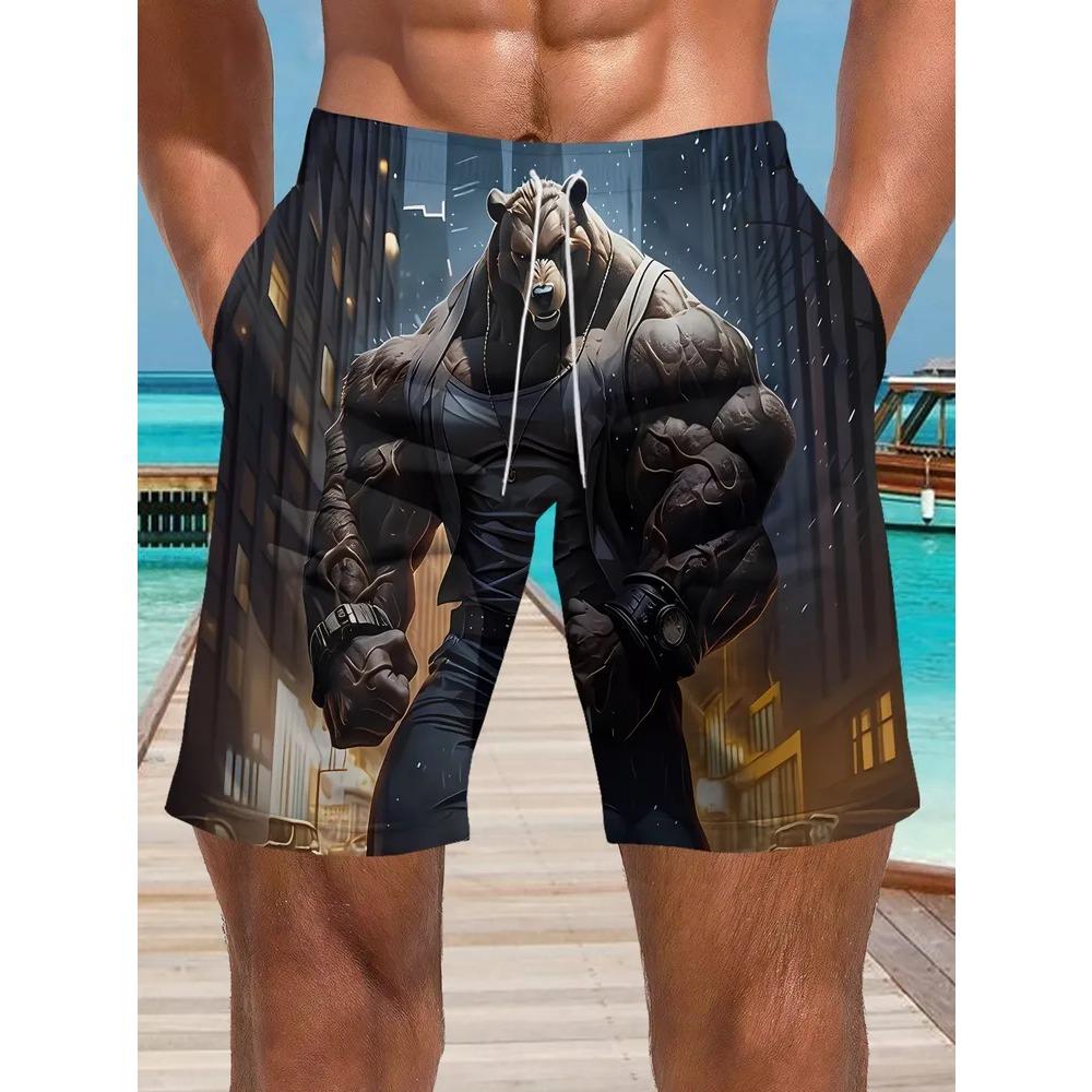 Fashionable Comfortable Plus Size Drawstring Loose 3D Shorts Men Creative Fun Colorful Summer Leisure Holiday Cool Daily Versatile Shorts