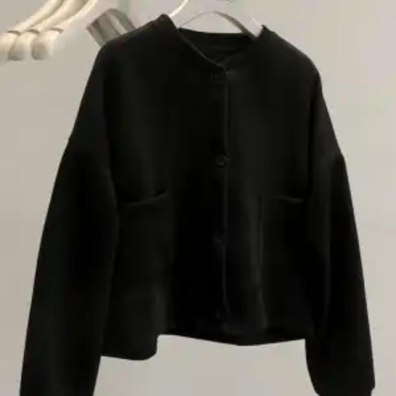 

Модная толщина умеренное короткое пальто двойной карман свободный однобортный повседневный свитшот для женщин L чёрный