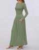 2025 Cross-border Women's Round Neck Pleated Pocket Slim Fit Long Sleeve Knit Dress