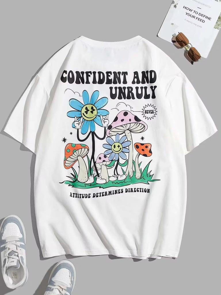 Confident And Unruly Attitude Determines Direction Letter Printing Short Sleeve Tees Summer Breathable Cotton O-Neck Men Tops