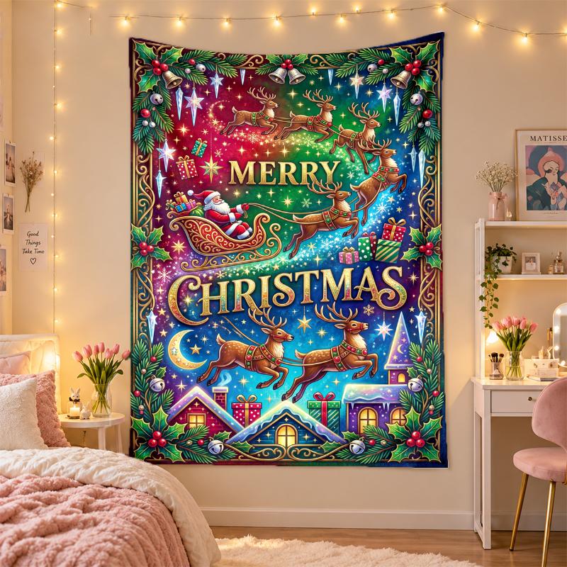 Christmas Printed Tapestry Wall Hanging For Bedroom Living Room Wall Decor Holiday Gift