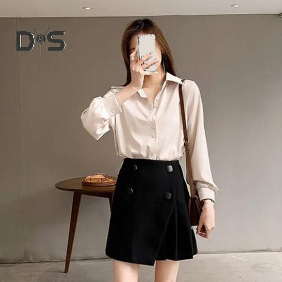 Women Shirt Pure Color Single Breasted Turn Down Collar Plus Size Long Sleeve Cardigan Soft Casual OL Commute Bottom Blouse Lady Top