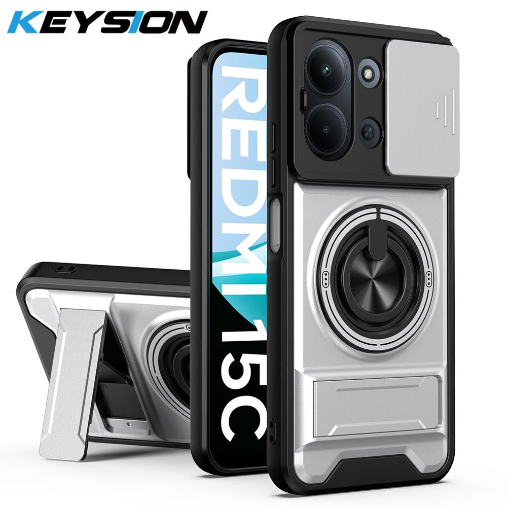 KEYSION Magnetic Phone Case for Redmi 15C 171mm 173mm Slide Camera Protection Upright Kickstand Shockproof Cover for POCO C85