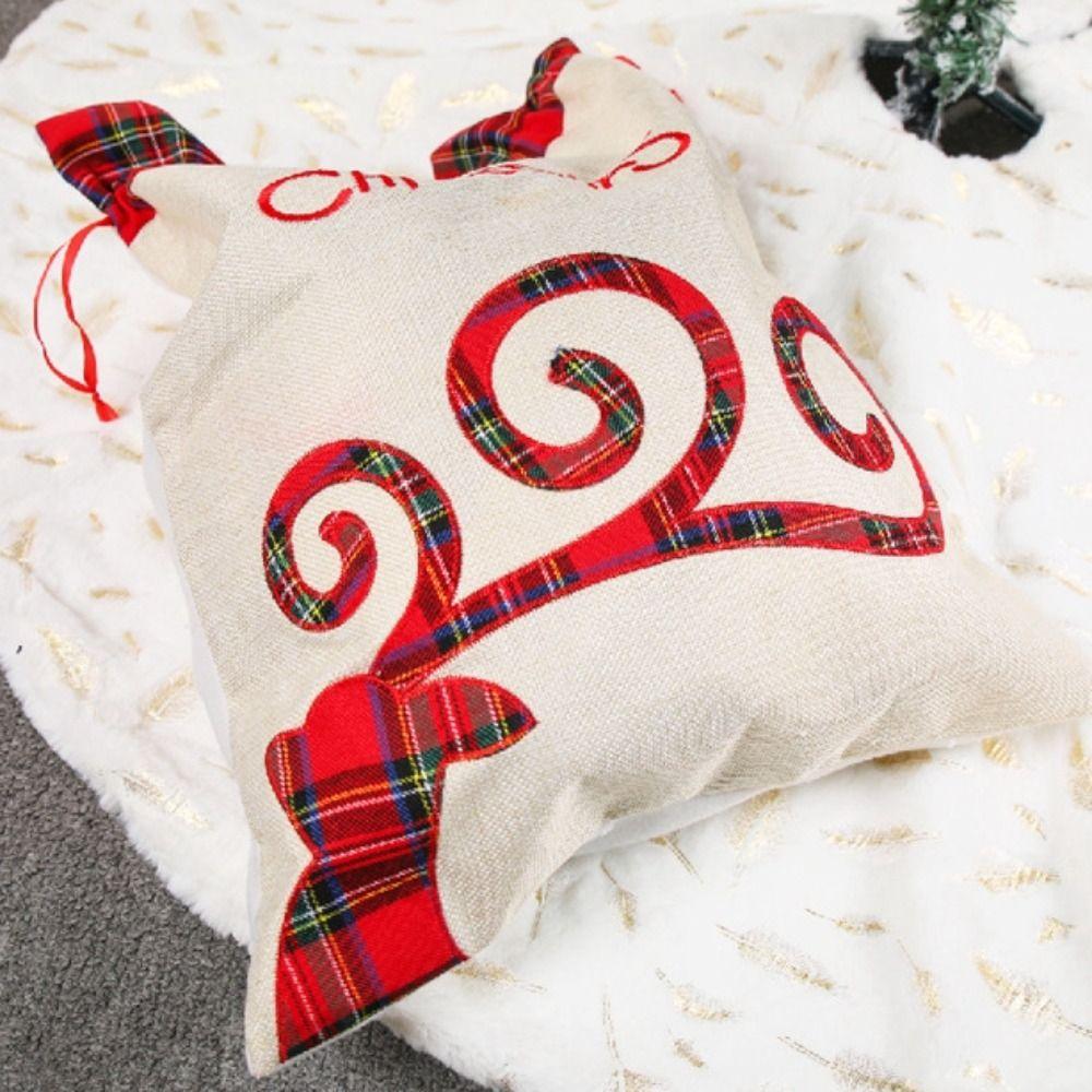 Large Christmas Gift Bag Plaid Applique Drawstring Pocket Candy Bag Christmas Handbag Xmas