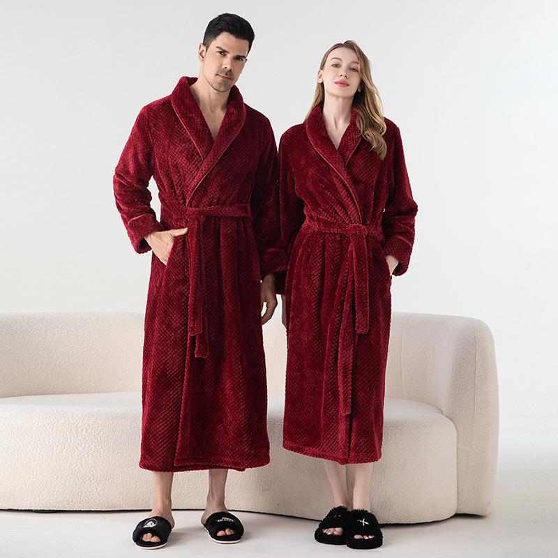 Men's Shawl Collar Robes Full Length Fleece Plush Bathrobes Soft Spa House Coat with Pockets Fluffy Spa Robes Unisex Winter Cozy Warm Spa Long Robe