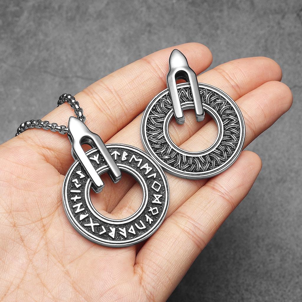 Viking Rune Carving Men Necklaces With Pendant Stainless Steel Jewelry For Male Women Punk Hip Hop Accessories Gifts