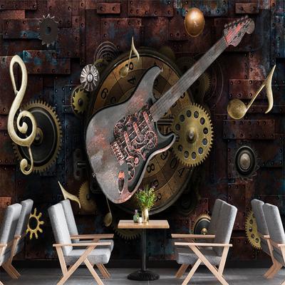 Vintage Gitarre 3D Wandbild Groß Abnehmbare Graffiti Tapete Geeignet für Schlafzimmer Wohnzimmer Café Bar Wandbild