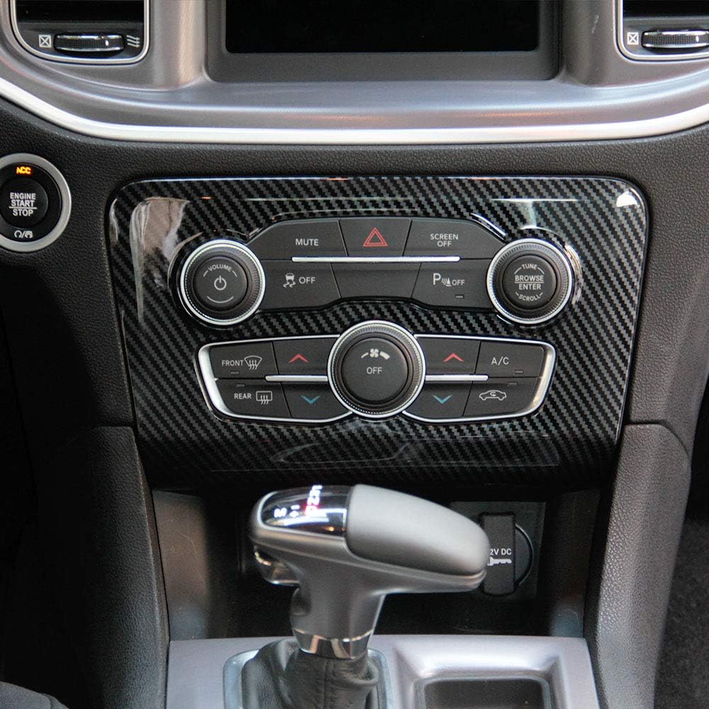 crosselec Carbon Fiber Central Control Air Conditioning A/C Panel Cover tirm for Dodge Charger 2015+ (Black)