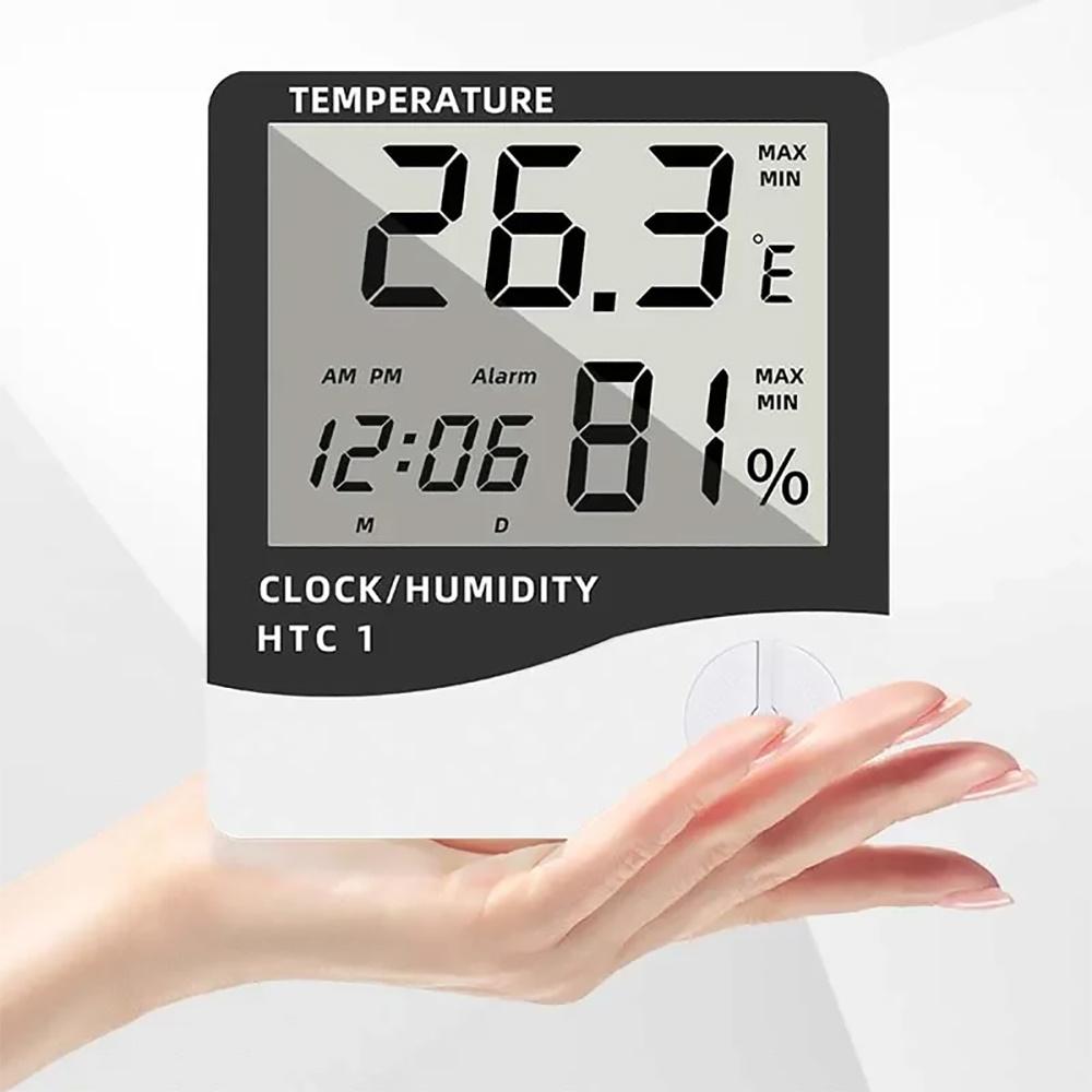 LCD Digital Temperature Humidity Meter HTC 1 HTC 1 Indoor Outdoor Hygrometer Thermometer Weather Station with Clock