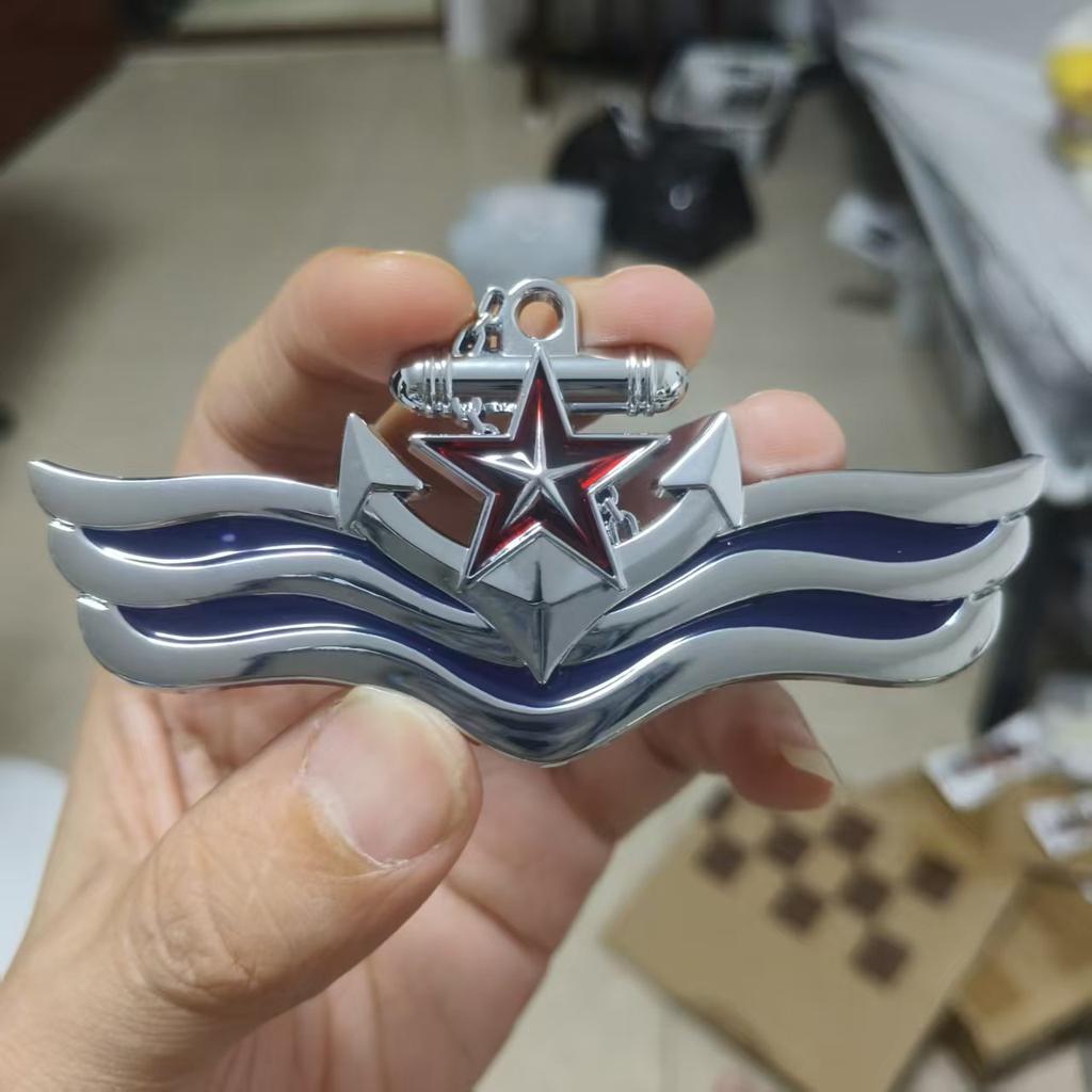 Navy-themed red five-pointed star ship anchor car emblem 3D metallic wing car sticker personalized body decoration badge
